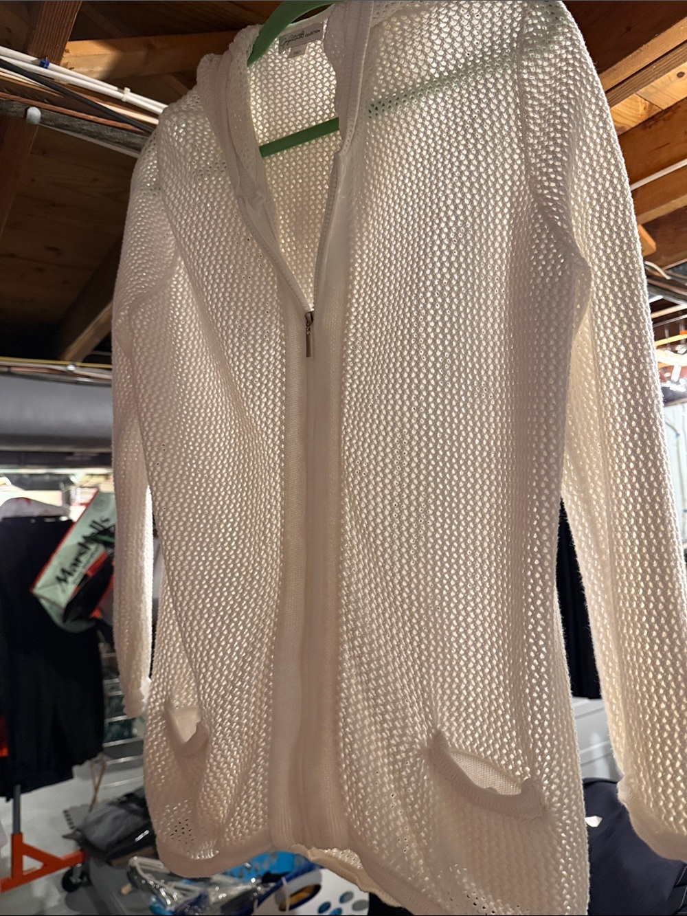 Jaclyn Smith Lightweight White Open-Knit Zip Hooded Sweater XL great condition
